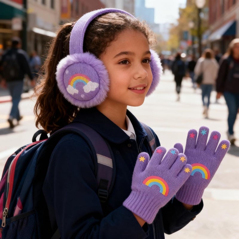 CHUANGLI Winter Ear Muffs For Kids Warm Furry Knit Girls Earmuffs with Gloves Plush Toddler Ear Warmers 3-15 Years - Image 4